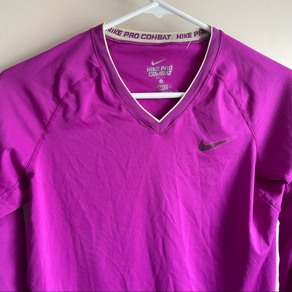 Nike Pro Combat V-neck Long Sleeve Tee T-shirt - Picture 2 of 5